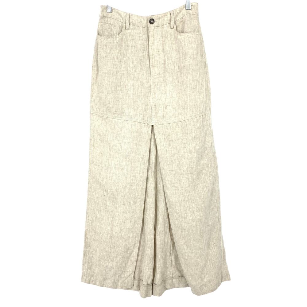 Reformation Tazz Oatmeal Maxi Skirt with Front Slit Womens Sz 2 100% Linen